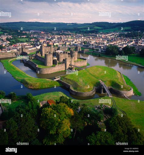 Caerphilly Castle Wales aerial view Stock Photo, Royalty Free Image ...