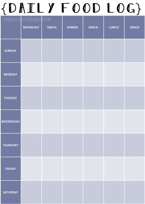 emjay's course: Daily Food Log Printable