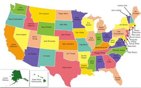 A map that shows what athlete each state is most known for. | United ...