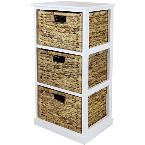 HARTLEYS WHITE 3 BASKET CHEST HOME STORAGE UNIT WICKER DRAWERS/CABINET ...