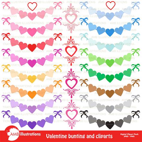 Valentine Heart Bunting and Banner Clpart | AMBillustrations.com