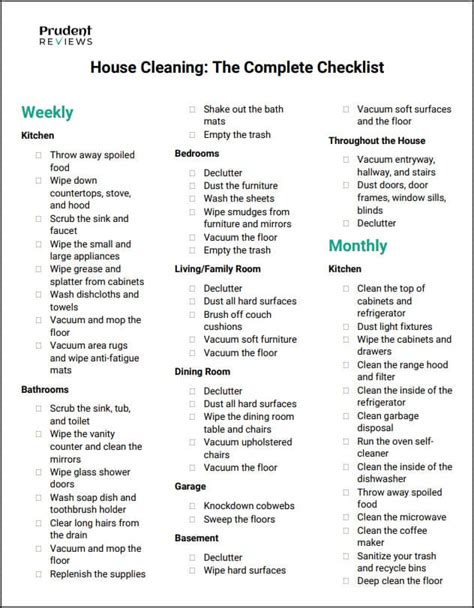 House Cleaning Checklist (Printable PDF) - Prudent Reviews