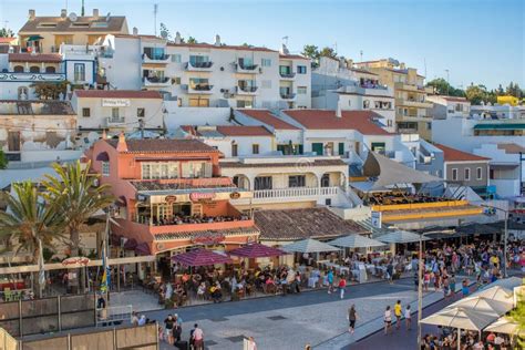 Street and Restaurants Near the Beach in Carvoeiro Editorial Stock ...