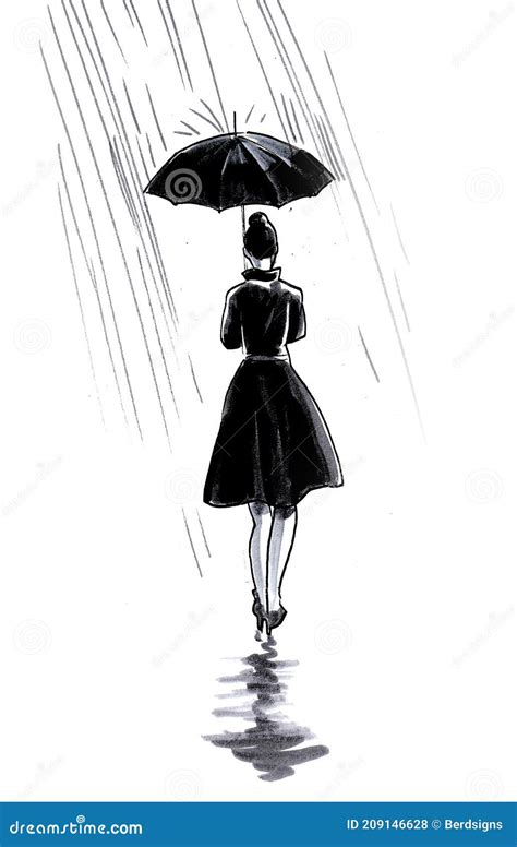 Girl in rain stock illustration. Illustration of drawing - 209146628