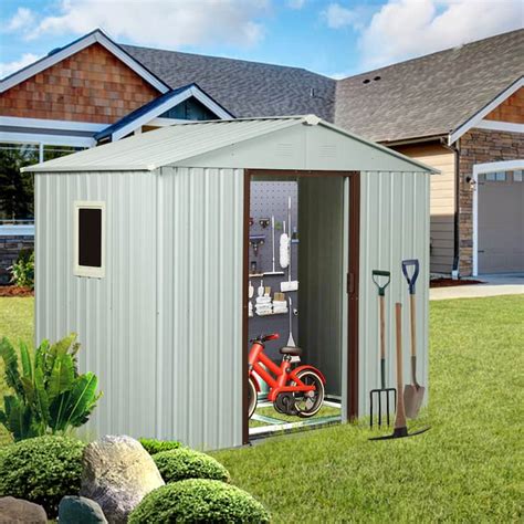 6 x 5FT Outdoor White Metal Storage Shed With Window - Bed Bath ...