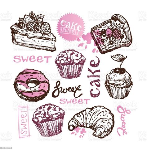 Hand Drawn Doodle Sweet Desserts Stock Illustration - Download Image ...