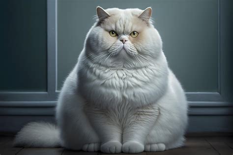 Premium Photo | A fat cat with a large white belly sits in front of a ...