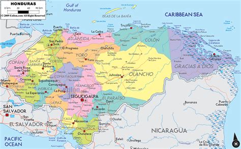 Detailed Political Map of Honduras - Ezilon Maps