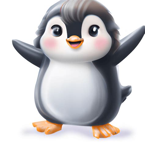 Cute Happy Fluffy Baby Penguin with Dreamy Eyes · Creative Fabrica