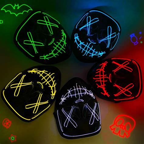 Halloween horror neon led purge mask masquerade party masks luminous ...