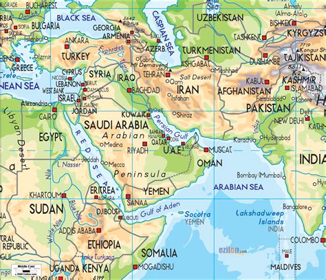 Physical Map of Middle East - Ezilon Maps