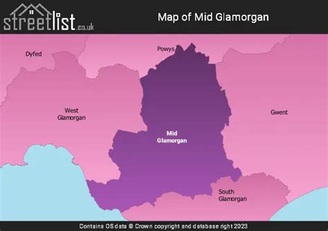 County Map of Mid Glamorgan: Cities, Towns, and Villages