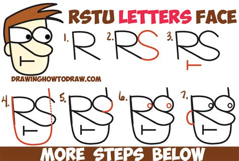 How to Draw a Cartoon Face with Alphabet Letters R, S, T, and U Easy ...