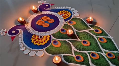 Latest Peacock Rangoli Design | Creative Peacock Rangoli | Innovative ...