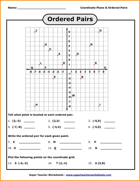 Coordinate Pairs Worksheets