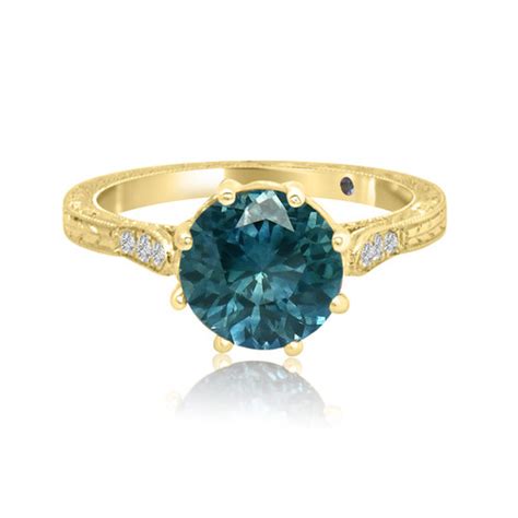 Round Teal Sapphire Vintage Inspired Ring | Teal Sapphire Rings NYC ...