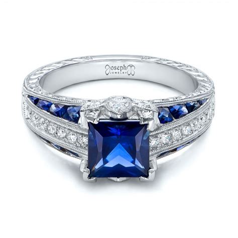 Custom Blue Sapphire and Diamond Engagement Ring #102163 - Seattle ...