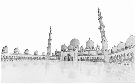 Sheikh Zayed Mosque Drawing جَامِع ٱلشَّيْخ زَايِد ٱلْكَبِيْر Abu Dhabi ...