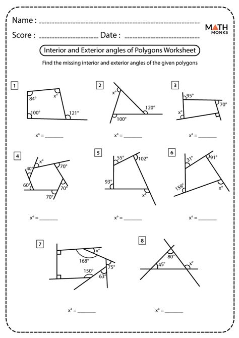 Interior And Exterior Angles Of Polygons Worksheet - Printable Word ...