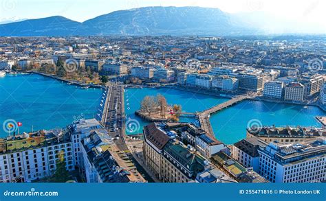 Geneva City Center Aerial View in Switzerland Stock Photo - Image of ...