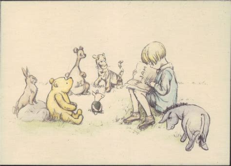 CLASSIC POOH POSTCARD : WINNIE THE POOH & CHRISTOPHER ROBIN READING ...