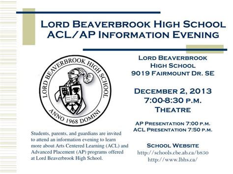 PPT - Lord Beaverbrook High School ACL/AP Information Evening ...