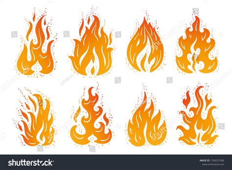 Fire Flames Icons Vector Set Hand Stock Vector (Royalty Free ...