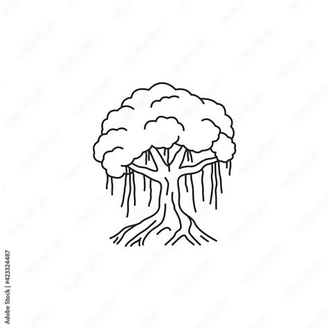 Line drawing banyan tree vector illustration Stock Vector | Adobe Stock