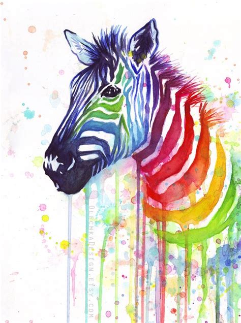 Watercolor Painting Rainbow Zebra Colorful Animal by OlechkaDesign