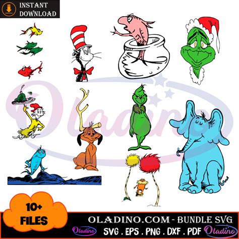 10 Files Dr Seuss Characters SVG Digital File, Dr Seuss Bundle