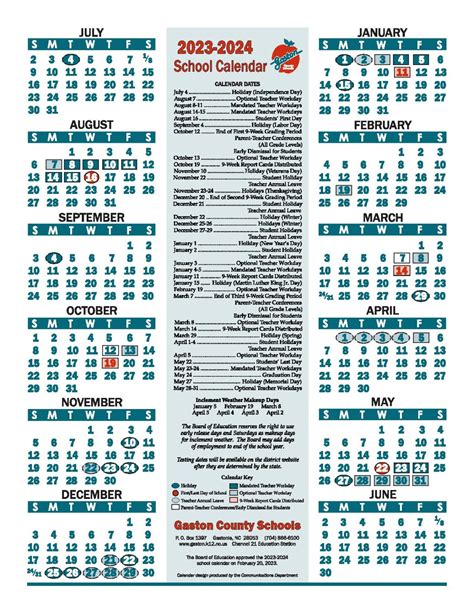 Gaston County Schools Calendar 2024-2025 with Holidays