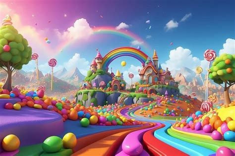 Premium AI Image | 3d rendered cartoon rainbow land with star candy ...