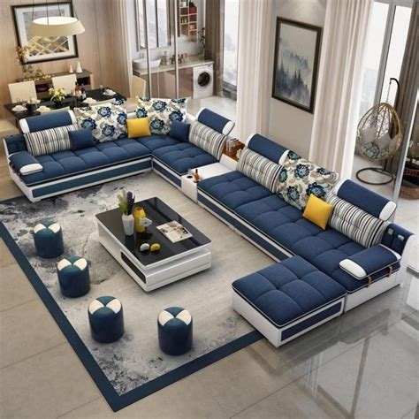 Luxury Modern U Shaped Sectional Fabric Sofa Set With Ottoman | Modern ...