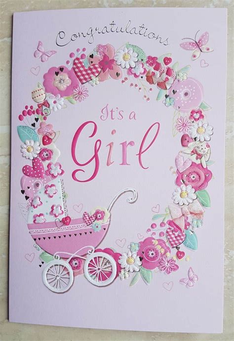 New Baby Girl Card With Embossed ITS A GIRL Design - With Love Gifts ...