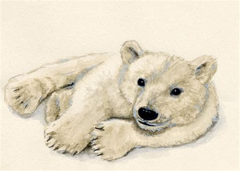 Polar Bear Cub Watercolor Painting by SaylorWolfWatercolor on Etsy