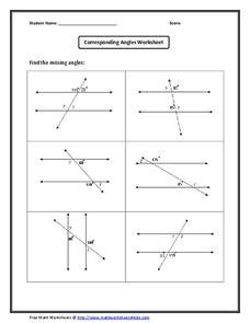 Corresponding Angles Worksheet Worksheet for 10th Grade | Lesson Planet