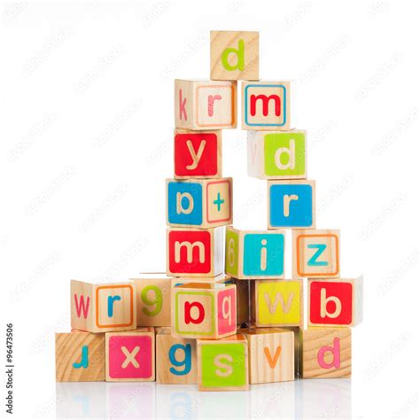 wooden toy cubes with letters. Wooden alphabet blocks. Stock Photo ...