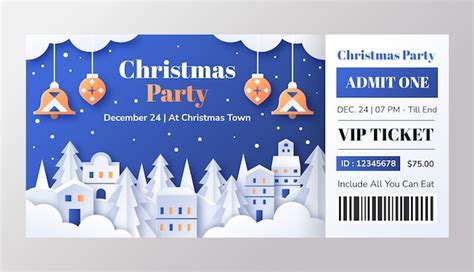 Free Vector | Paper style christmas party ticket template