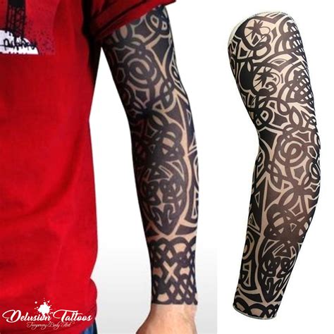 Temporary Tattoo Sleeve Nylon Arm Stocking Tribal Celtic Black Mens ...