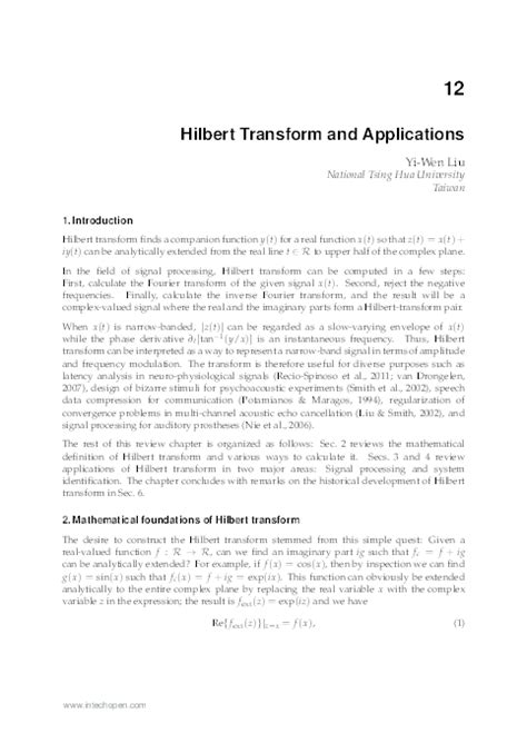 (PDF) 0 Hilbert Transform and Applications | Yi-Wen Liu - Academia.edu