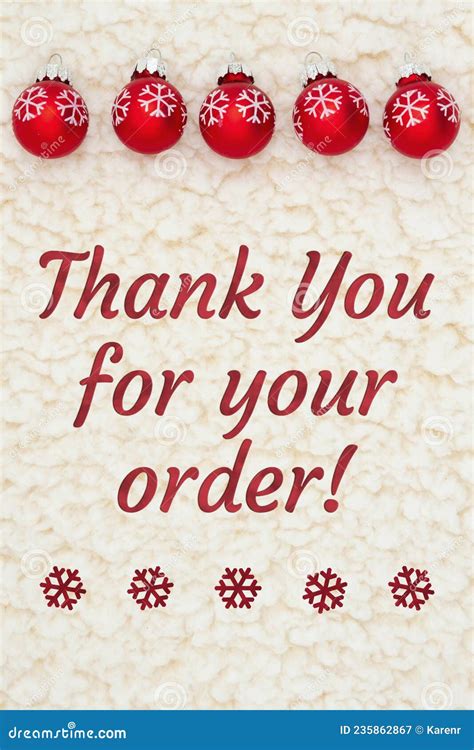 Thank You for Your Order Message with Red Snowflakes Ornaments on Beige ...