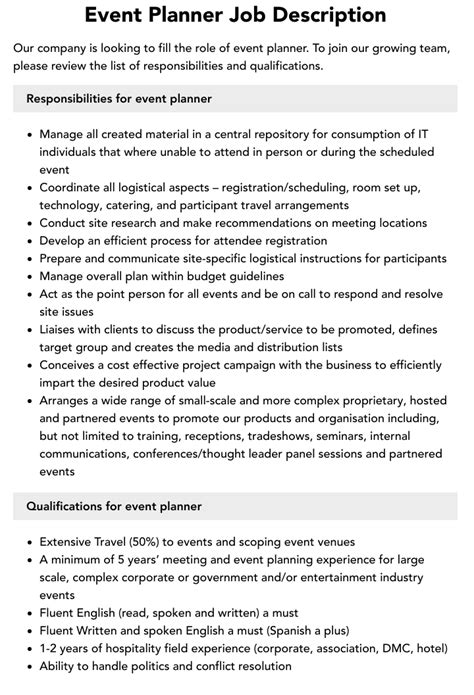 Event Planner Job Description | Velvet Jobs