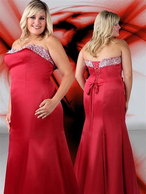 Red Plus Size Evening Dress For Women Beaded Stain Mermaid Formal Dress ...