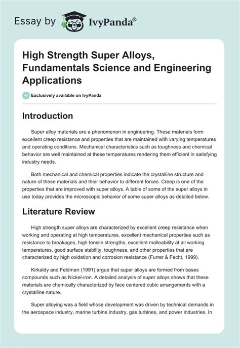 High Strength Super Alloys, Fundamentals Science and Engineering ...