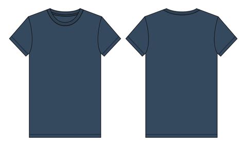 Short sleeve T shirt technical fashion Flat Sketch Navy blue color ...