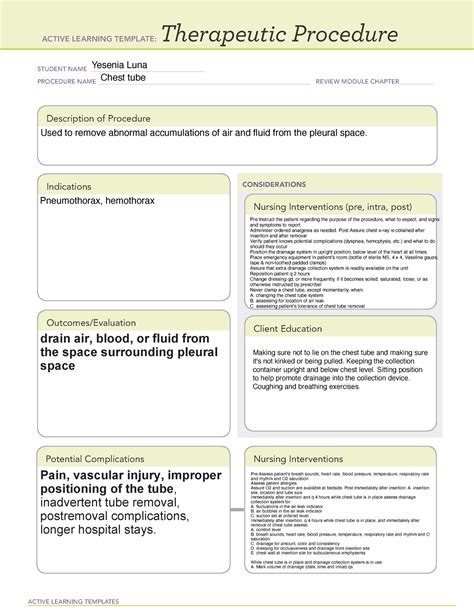 Chest Tube Nursing Skill Template