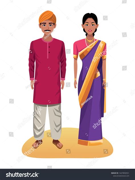 Indian Couple Wearing Traditional Hindu Clothes Stock Vector (Royalty ...