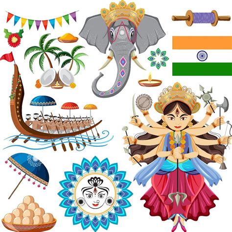 Set of Indian culture objects and symbols 7297270 Vector Art at Vecteezy