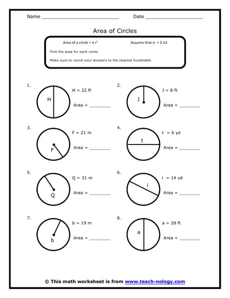 Practice Problems For Area Of A Circle