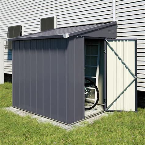 VEIKOUS 4 ft. W x 8 ft. D Metal Storage Lean-to Shed 30 sq. ft. in Grey ...